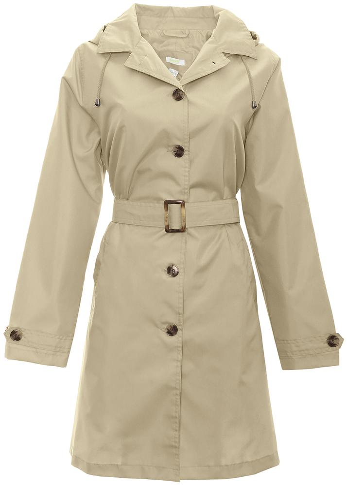Ladies Solid Khaki Mid-Length Basic Rain Coat with Removable