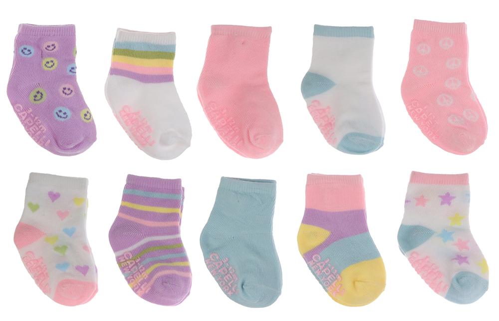 Infant Girls 10 Pack Crew Socks with Grippers