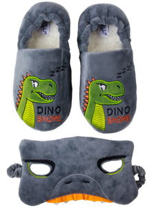Boys Dino Snore Eye Mask and Soft Boa Moccasin Set