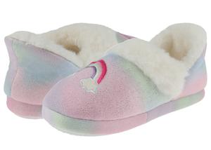 Girls Multi Color Soft Boa Slipper with Rainbow Embroidery