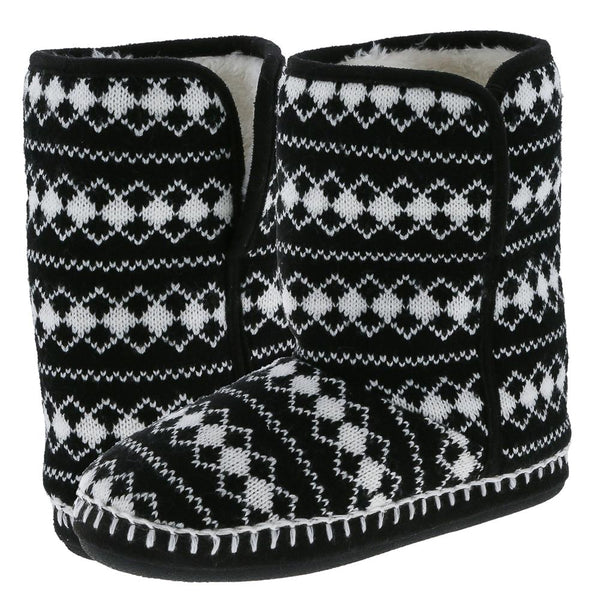 Ladies Black Diamond Knit Slipper Boot