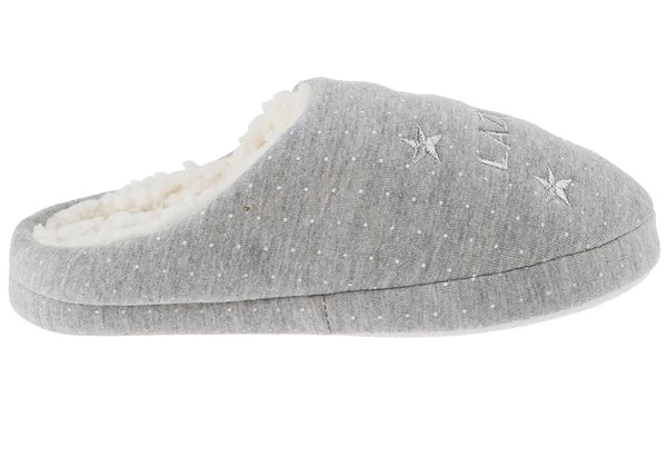 Ladies Lazy Day Polka Dots and Stars Moccasin Slipper