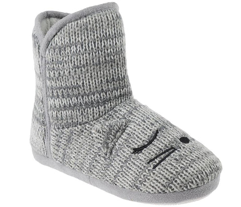 Ladies Knit Sleeping Mouse Slipper Boot