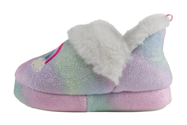 Toddler Girls Multi Color Soft Boa Slipper with Rainbow Embroidery