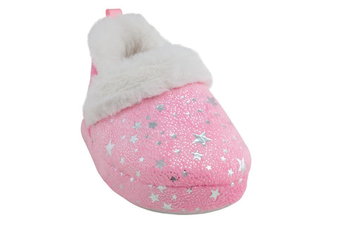 Toddler Girls Soft Boa Slipper with all over Foil Dots and Stars