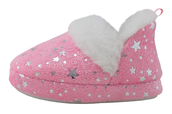 Toddler Girls Soft Boa Slipper with all over Foil Dots and Stars