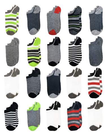 Multi-Colored Stripes 20 Pack No Show Socks