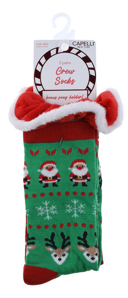 Ladies 8" Christmas Fairisle Crew Socks with Velvet Twister