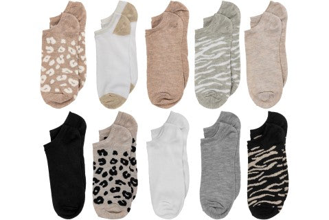 Capelli New York Animal Print 10 Pack No Show Socks with Claw Clip
