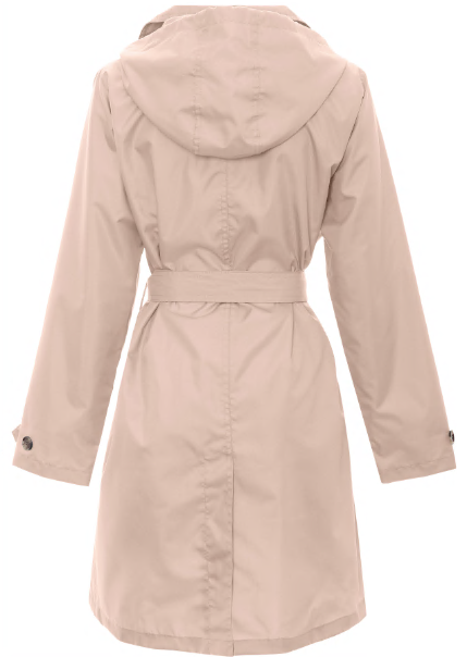 Ladies Solid Dusty Pink Mid Length Basic Rain Coat with Removable Hood Capelli New York