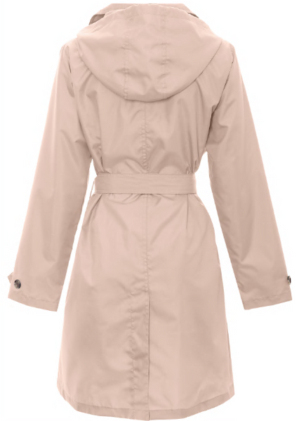 Ladies Solid Dusty Pink Mid-Length Basic Rain Coat with Removable Hood
