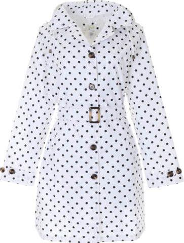 Ladies Dot Printed Mid-Length Basic Rain Coat with Removable Hood