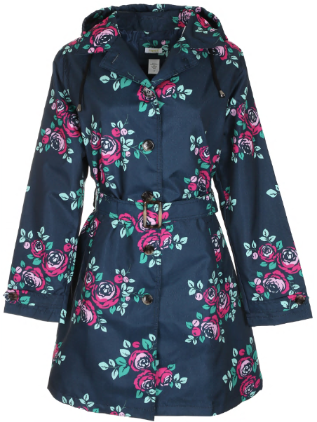 Ladies Floral Printed Mid-Length Basic Rain Coat with