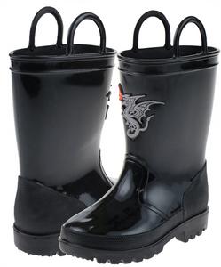 Toddler Boys Shiny 3D Dragon Flames Rubber Rain Boot