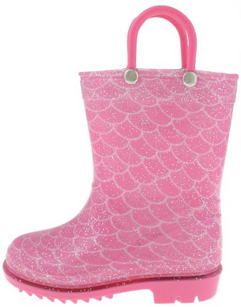 Toddler Girls Shiny Mermaid Printed with Silver Glitter Rain Boot
