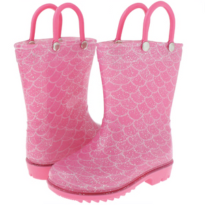 Toddler Girls Shiny Mermaid Printed with Silver Glitter Rain Boot Capelli New York