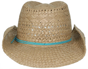 Twisted and Lala Straw Cowboy Hat with Turquoise Faux Suede Tie