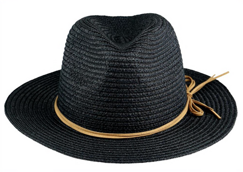 Black Light Weight Paper Braid Fedora with Faux Suede Tie