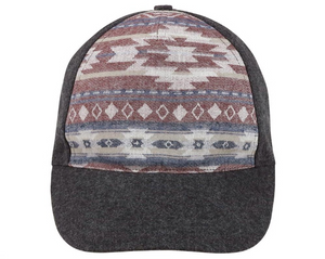 Mixed Navajo Printed and Solid Faux Wool Baseball Hat