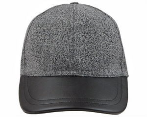 Marled Grey Baseball Hat with Faux Leather Brim