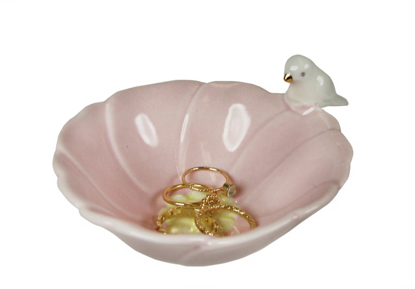 Bird with Flower Ceramic Trinket Tray