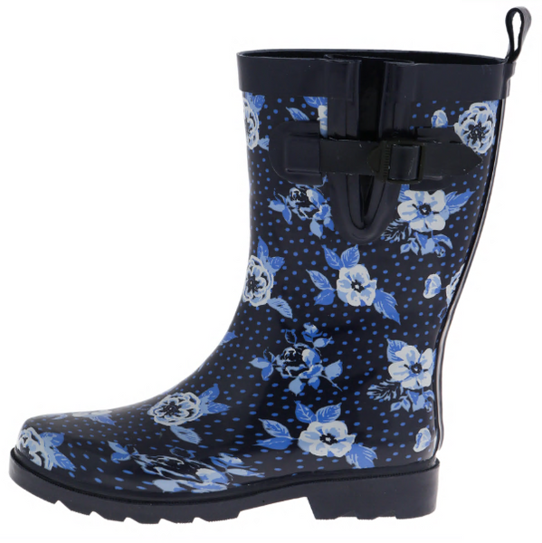 Ladies Navy Printed Floral Mid-Calf Rain Boot