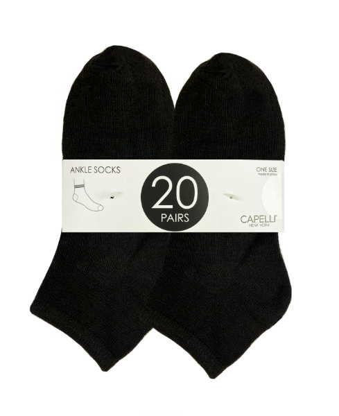 4" Solid Black 20 Pack Low Cut Socks