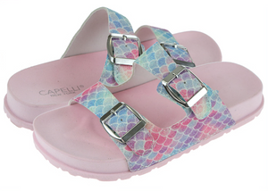 Girls Mermaid Scale Glitter Double Strap Sandals