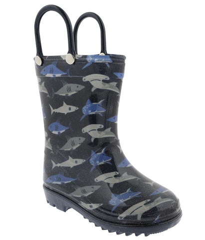 Toddler Boys Shiny Shark Waters Printed Rain Boot