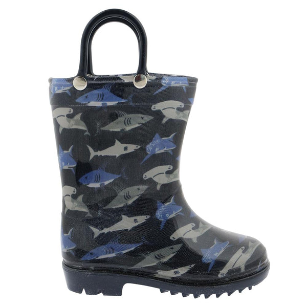 Toddler Boys Shiny Shark Waters Printed Rain Boot