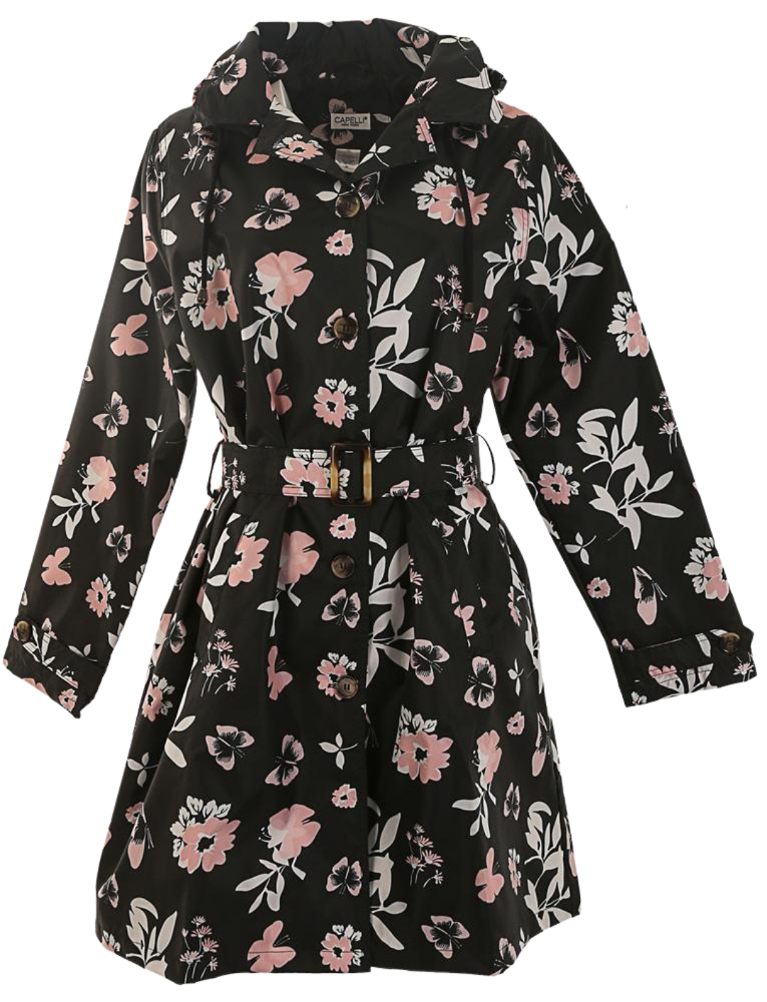 Black floral shop raincoat