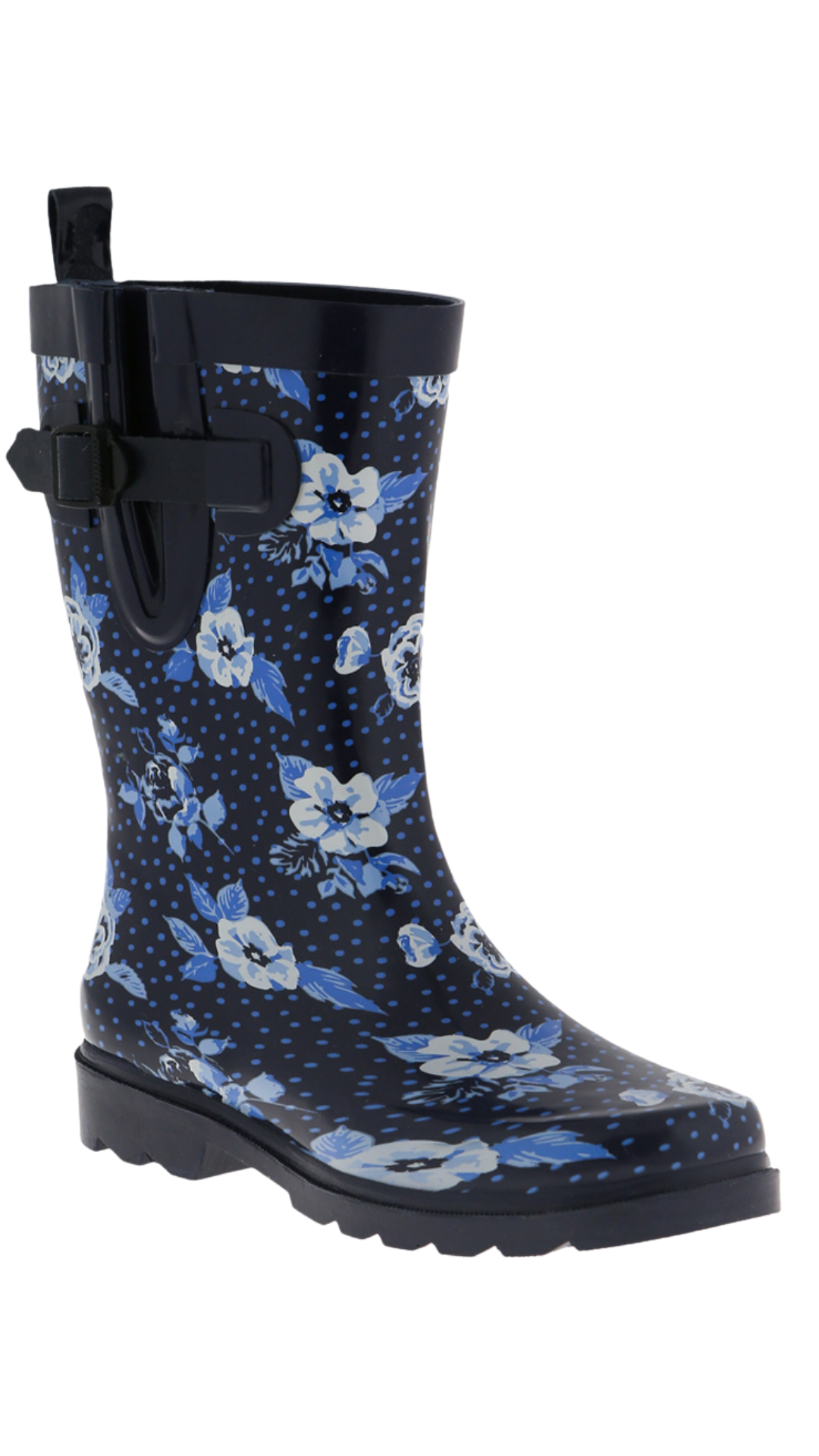 Ladies Navy Printed Floral Mid-Calf Rain Boot