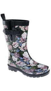 Ladies Painted Floral Mid-Calf Rain Boot