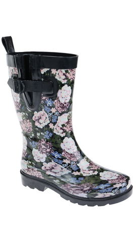 Ladies Painted Floral Mid-Calf Rain Boot